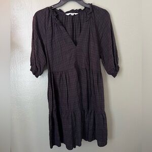 BB Dakota Steve Madden Black Plaid V-neck Tiered Dress Size Medium